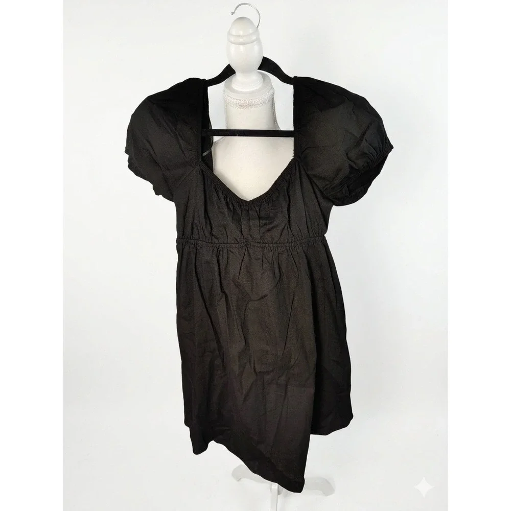 Princess Polly Womens Black Puff Sleeve Lace Up Back Mini Dress Size 6 Cotton